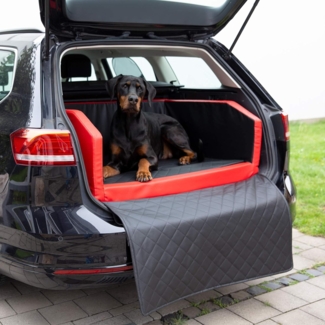 CopcoPet Tier-Autobett Autohundebett Rot/Schwarz 70 x 55 cm mit Gurtsystem