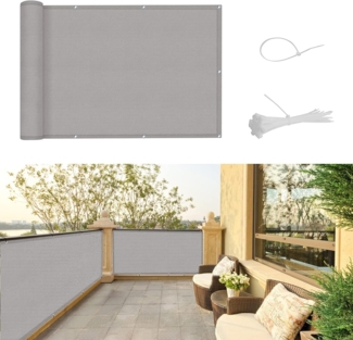 SUNNY GUARD Balkon Sichtschutz 80x400 cm Balkonverkleidung Balkonabdeckung Balkonumspannungen,UV-Schutz,Wind und wasserdicht,Geeignet für Balkon,Garten,Terrasse,mit Kabelbinder,Hellgrau