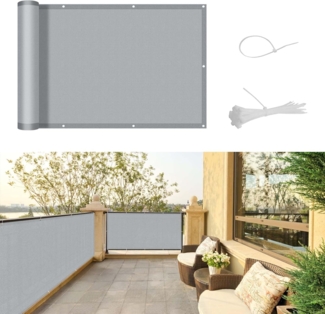 SUNNY GUARD Balkon Sichtschutz 80x400 cm Balkonverkleidung Balkonabdeckung Balkonumspannungen,UV-Schutz,Wind und wasserdicht,Geeignet für Balkon,Garten,Terrasse,mit Kabelbinder,Hellgrau