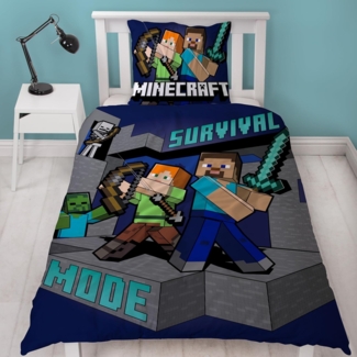 MTOnlinehandel Bettwäsche Minecraft 135x200 + 80x80 cm, 100 % Baumwolle, Renforcé, 2 teilig, coole & starke Kinder- und Jugendbettwäsche " Minecraft Survival "