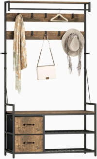 HOMCOM Garderobenständer mit Sitzbank und Schuhregal, Industrie-Stil, (Kleidungsständer, 1 St, Garderobe), für Eingangsbereich, Schlafzimmer, Braun+Schwarz