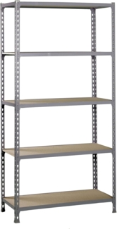 SimonRack Schwerlastregal, Lagerregal, 180 x 80 x 40 cm, Metallregal, Kellerregal, Biegestelle 150 kg, 5 Holzfachböden, Grau/Holz - Maderclick