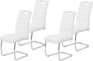 4er Set Schwingstuhl Flora - Kunstleder Weiß - verchromtes Metallgestell