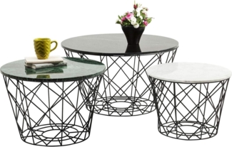 Kare Design East Cost (3/Set), Schwarz/Weiß/Grün, Wohnzimmertisch, Beistelltisch, Stahl Gestell, Marmor Tischplatte, 46 x 80 x 80 cm (H/B/T)