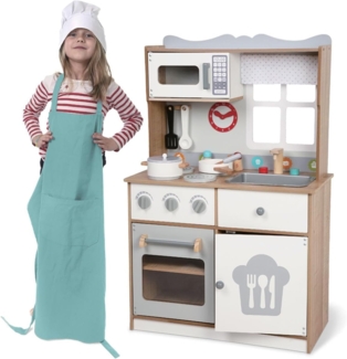 Moni Kinderküche 7253 aus Holz 93,5 cm Spülbecken, Herd, Mikrowelle, Uhr, 14-tlg braun