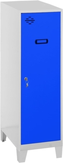 Simonlocker - Kleiner Umkleiderschrank, 1015 x 300 x 500 mm, Amario aus Metall, mit Schlüssel, Weiß/Blau