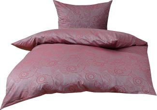 Bettwaesche-mit-Stil Mako-Satin Damast Paisley Bettwäsche "Davos" rot - grau Garnitur 155x220 + 80x80