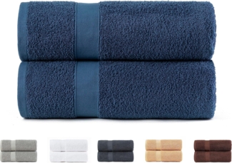 Todocama 2 große Badetücher, 100% Baumwolle, 550 g/m², extra weich, sehr saugfähig und schnell trocknend, Maße 100x150 cm, Marineblau