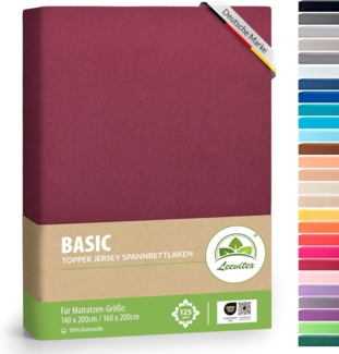 leevitex Topper Boxspringbett Spannbettlaken | 100% Baumwolle | Ökotex | 125 g/m² | 140x200 cm - 160x200 cm | Bordeaux | 18 cm Steg