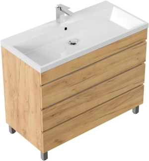 Stand Badmöbel Via 100 SoftClose eiche gold mit drei grifflosen Schubladen : Eiche Gold