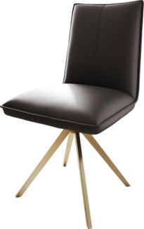 Drehstuhl Lelio-Flex Echt Leder Schwarz Kreuzgestell kantig Gold 180° drehbar Taschenfederkern