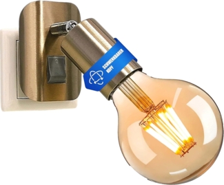 TRANGO LED Steckdosenleuchte, 11-060A LED-Steckerleuchte in Nickel matt inkl. 1x 4 Watt 2500K Gold warmweiß E27 LED Leuchtmittel *ANNA* Wandleuchte, Leselampe, Nachtlicht, Wandlampe, Küchenlampe, Steckerlampe