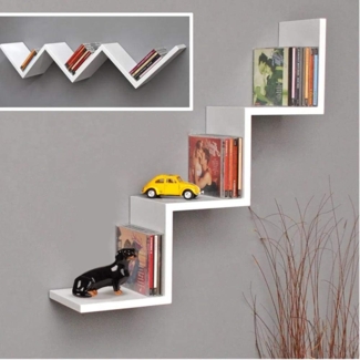 BAKAJI Bücherregal Wandregal Modernes Design Zig Zag Regal aus Melaminholz Größe 70 x 15 x 14 cm (weiß)