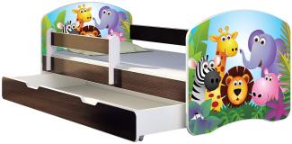 ACMA Kinderbett Jugendbett mit Einer Schublade und Matratze Wenge mit Rausfallschutz Lattenrost II 140x70 160x80 180x80 (01 Zoo, 180x80 + Bettkasten)