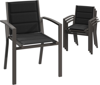 JUMMICO Garten Stapelstühle mit Armlehnen, Aluminium Outdoor Garten Stühle mit Baumwollsitz für Balkon, Terrasse, Garten - Set aus 4 Stück, Braun
