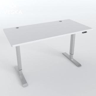 Höhenverstellbarer Schreibtisch (140x70 cm) - Sitz- & Stehpult - Bürotisch Elektrisch Höhenverstellbar mit Touchscreen & Stahlfüßen (Silber/Weiß)