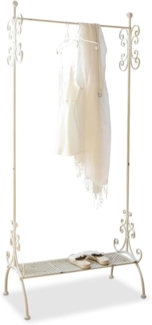 Mirabeau Kleiderständer romantische Garderobe Épinay mit antikweißer Patina und Ornamente, (vintage, reich verziert, inkl. Stange & Gitterablage – freistehend), Kleiderständer, Schuhablage, Eisengestell, B 79cm, H 179cm, T 43cm