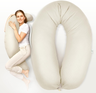 sei Design Stillkissen XXL Musselin Bezug 190x30 Stillkissenbezug 100% Bio-Baumwolle Schwangerschaftskissen Seitenschläferkissen Komfortkissen Erwachsene Baby Kissen
