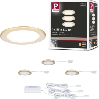 Paulmann LED Möbel-Einbauleuchte gold matt Ø 6,5 cm warmweiß 3er Set