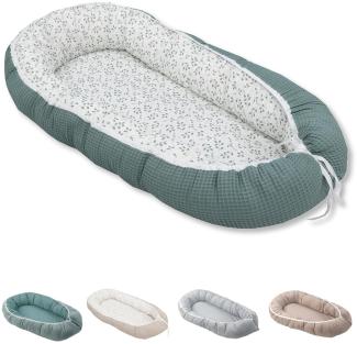 ULLENBOOM ® Bettnestchen Kuschelnest Baby 55x95 cm, kuscheliges Babynest, Made in EU, (1-tlg), Ideal für Neugeborene als Reisebett, Floral Grün