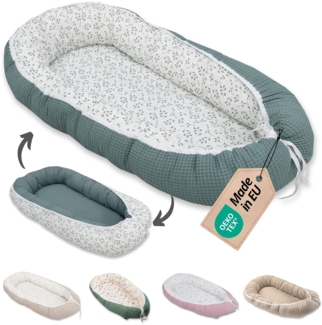 ULLENBOOM ® Bettnestchen Kuschelnest Baby 55x95 cm, kuscheliges Babynest, Made in EU, (1-tlg), Ideal für Neugeborene als Reisebett, Floral Grün