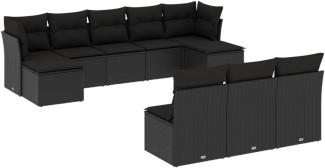 vidaXL 10-tlg. Garten-Sofagarnitur mit Kissen Schwarz Poly Rattan