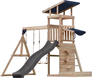 AXI Malik Spielturm aus Holz mit 2 Schaukeln XXL Spielhaus / Spielplatz für Kinder mit Sandkasten, Spielwand & Rutsche in Grau | Braun, Grau | Holz | 336 cm