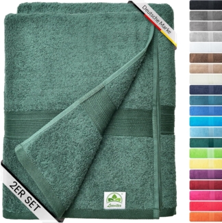 leevitex® Saunatuch Saunatuch Frottee XXL, (2-St), 80 x 200 cm, extra groß & saugfähig, Dunkelgrün/Tannengrün