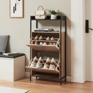 Schuhkipper Belana mit 2 Klappen 116x60x24 cm Schwarz/Eicheoptik [en. casa]