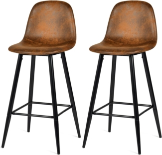 MEUBLE COSY Barhocker 2er Set Barstuhl Vintage mit Lehne und Fußstütze Sitzhöhe 76 cm aus Wildleder Metallbeine für Bar Bistro Café Küche, Kunstleder, Industrie-Design, Braun