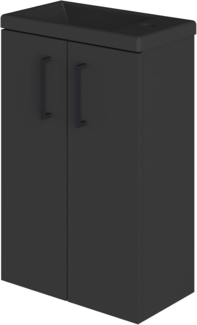 Baikal Badezimmerschrank, einfarbig, 2 Türen, mit Griff, hängend, inkl. Keramikwaschbecken, 20 cm, montiertes Waschbecken, ohne Spiegel, 40 cm, Mattschwarz