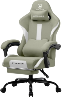 GTPLAYER Gaming Stuhl Bürostuhl Ergonomisch Gaming Sessel mit Kopfstütze und Cloud-Lendenkissen, Gepolstert Gaming Chair mit Fußstütze, Drehsessel,150kg Kapazität, Grün