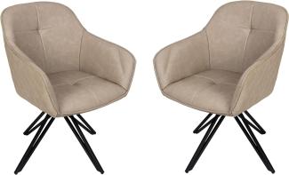 SAM 2er Set Drehstuhl Elbe, 180 Grad drehbar, Kunstlederbezug Taupe, Esszimmerstuhl/Armlehnstuhl mit kleinem Rauten-Muster außen, Metallgestell schwarz