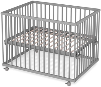 Sämann Laufstall Baby mit Lattenrost | stufenlos höhenverstellbar | Laufgitter Premium | Babybett aus Holz | Krabbelgitter (grau, 75x100 cm)