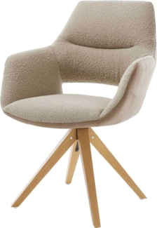 Drehstuhl Yago-Flex mit Armlehnen Materialmix Schlamm Holzgestell kantig Weiß 180° drehbar Taschenfederkern