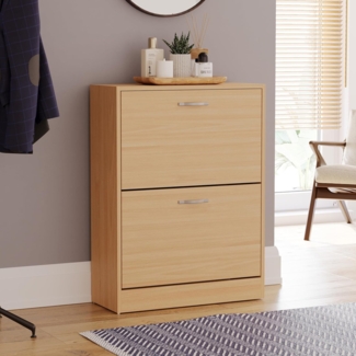 Vida Designs Schuhschrank mit 2 Schubladen, Schuh-Organizer, ausziehbares Möbelstück aus Holz, Kiefernholz, Kiefer