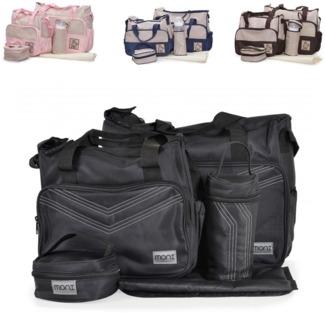 Moni Wickeltasche Stella, Set mit Wickelunterlage, Isoliertasche f. Babyflaschen schwarz