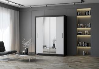 Fabryka Mebli Idźczak Schiebetürenschrank, eleganter Kleiderschrank Schrank Garderobe Spiegel Vista 01, Schlafzimmer- Wohnzimmerschrank Schiebetüren Modern Design (Schwarz/Weiß)