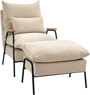 HOMCOM Relaxsessel Polstersessel mit Hocker, Polsterstuhl mit Liegefunktion (Loungesessel mit Kissen, 2-St, TV-Sessel für Schlafzimmer, Wohnzimmer), 68 x 91,5 x 88 cm, Beige