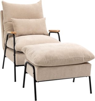 HOMCOM Relaxsessel Polstersessel mit Hocker, Polsterstuhl mit Liegefunktion (Loungesessel mit Kissen, 2-St, TV-Sessel für Schlafzimmer, Wohnzimmer), 68 x 91,5 x 88 cm, Beige