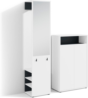 byLIVING Garderoben-Set Lyon/Weiß oder Artisan Eiche kombiniert mit Schwarz/Hochschrank mit Spiegel/Schuhschrank/B 40, H 185, T 35 cm, B 70, H 115, T 33,5 cm