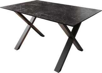 Esstisch Edge 140x90 Keramik Laminam®Nero Greco Anthrazit X-Gestell Metall Schwarz