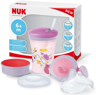 NUK Trinklernbecher NUK Trinklernset Evolution – Fisch Motiv, BPA-frei, Lila