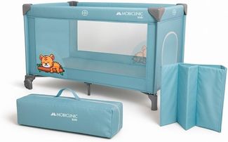 Mobiclinic®, Reisebett, Tragetasche, 2 in 1, Ultrakompakt faltbar, Herausnehmbare matratze, Mofli, Bis zu 15kg, Atmungsaktives gewebe, Seiteneingang mit reißverschluss, Baby laufstall (himmelblau)