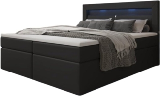 Boxspringbett Reposito mit LED, USB und Stauraum 160x200 Schwarz H3 (70-100kg)