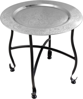 riess-ambiente Beistelltisch MARRAKESCH 40cm silber / schwarz · Wohnzimmertisch aus Metall (Einzelartikel, 1-St), Teetisch · rund · handmade · abnehmbares Tablett · klappbar
