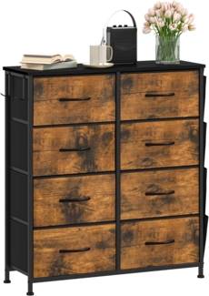DWVO Kommode mit 8 Schubladen, langlebiger Schrank mit Haken & Seitentaschen, Stoffschubladen mit Griffen, Robustes Metallgestell, für Schlafzimmer Wohnzimmer,Rustikal Braun