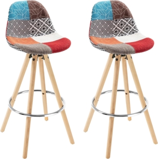 WOLTU® 2 x Barhocker 2er Set Barstuhl aus Leinen Holzgestell mit Lehne + Fußstütze Design Stuhl Küchenstuhl optimal Komfort Patchwork Mehrfarbig BH45mf-2