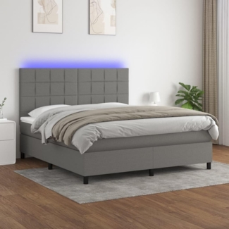 vidaXL Boxspringbett mit Matratze & LED Dunkelgrau 160x200 cm Stoff 3134886
