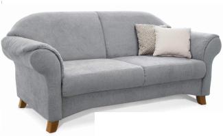 Cavadore 3-Sitzer Sofa Maifayr mit Federkern / Kleine Couch im Landhausstil mit Holzfüßen / 194 x 90 x 90 / Hellgrau